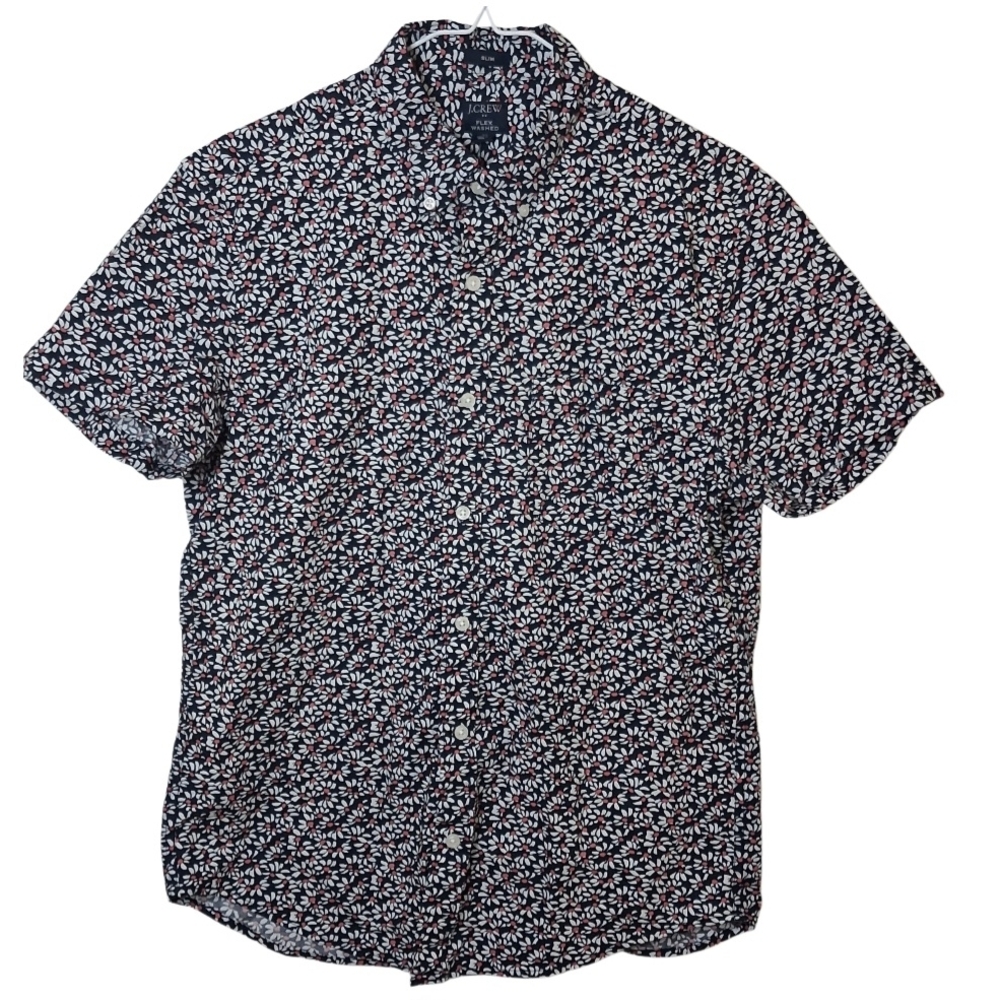 J. Crew Men's Navy Floral Print Short Sleeve Shirt Slim Casual Size M - Picture 2 of 9